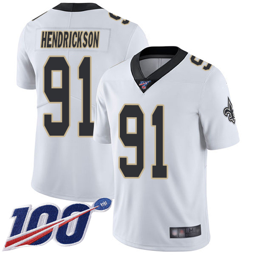 Men New Orleans Saints Limited White Trey Hendrickson Road Jersey NFL Football 91 100th Season Vapor Untouchable Jersey